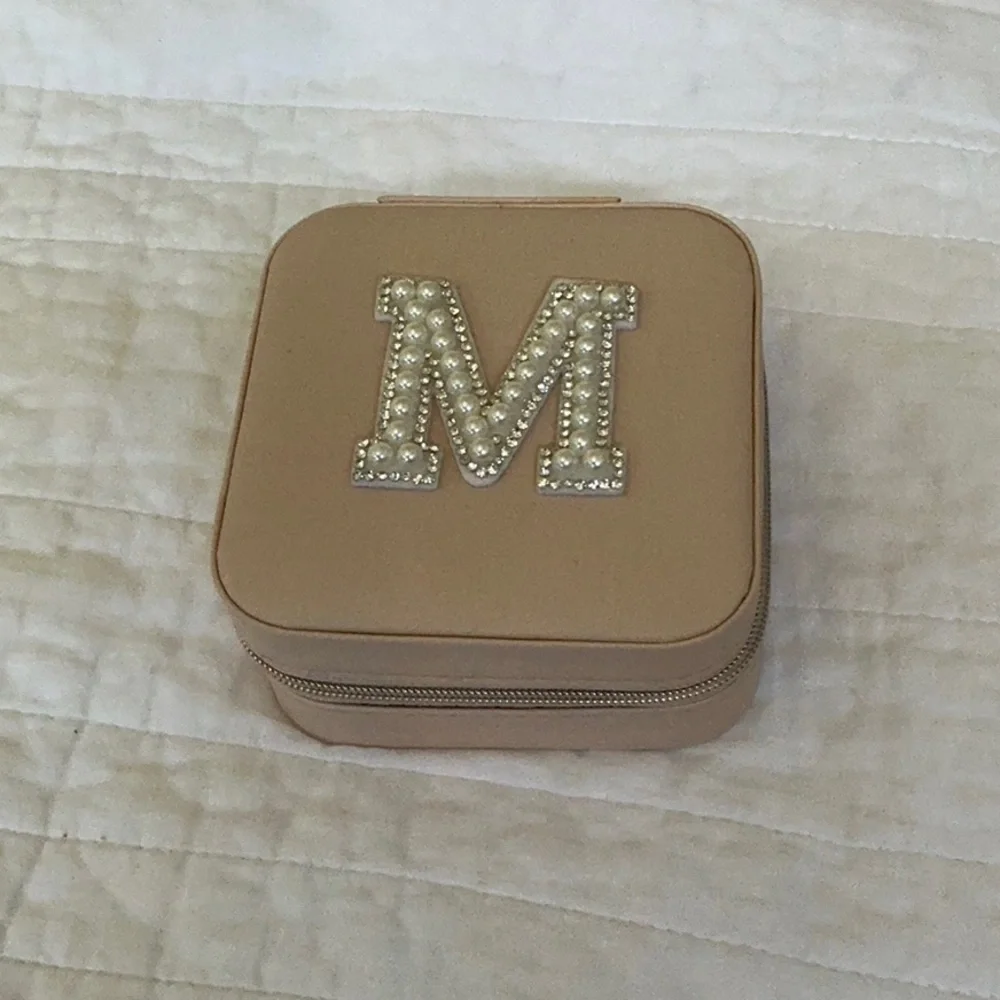 Pale pink Jewelry Box with Pearl Initial M